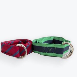 Two J. Crew Belts Red Blue Silk Tie Style, Green Navy Grosgrain Style L/XL